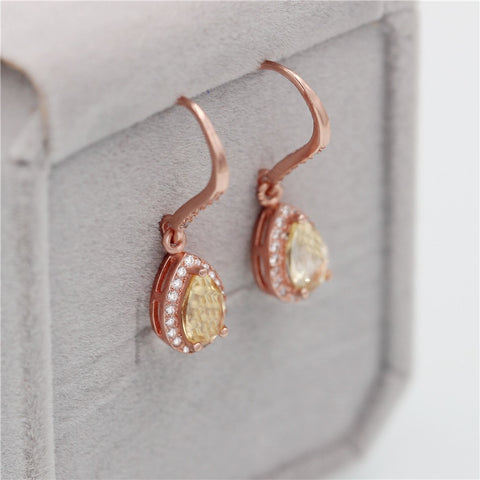 Drop Yellow Citrine Stone Earrings