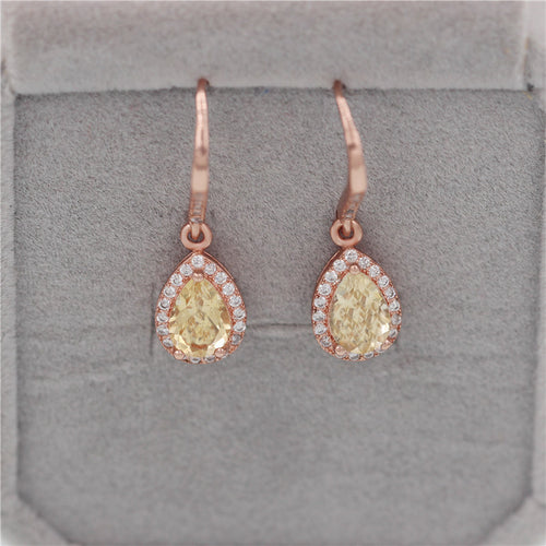 Drop Yellow Citrine Stone Earrings