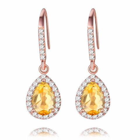 Drop Yellow Citrine Stone Earrings