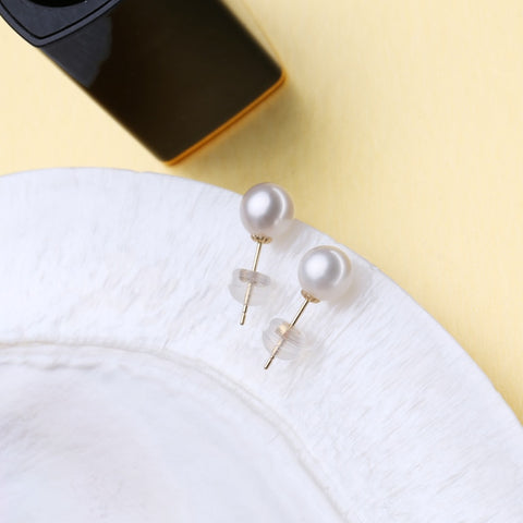 Round Pearl 18K Gold Earrings