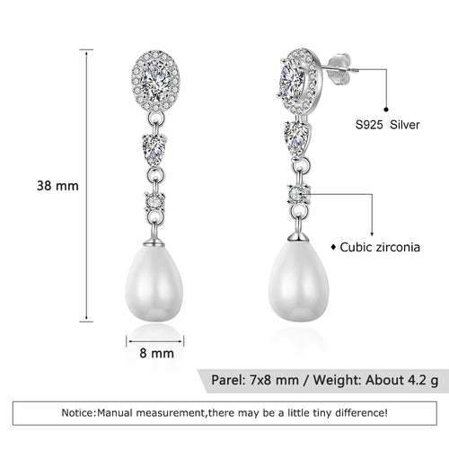 Luxury Women 925 Sterling Silver Pearl Drop Earrings