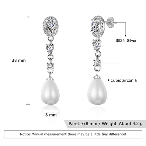 Luxury Women 925 Sterling Silver Pearl Drop Earrings