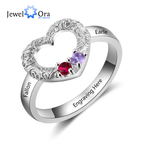 Heart Ring with 2 birthstones