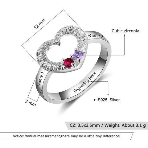 Heart Ring with 2 birthstones