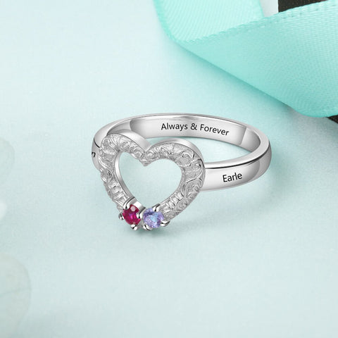 Heart Ring with 2 birthstones