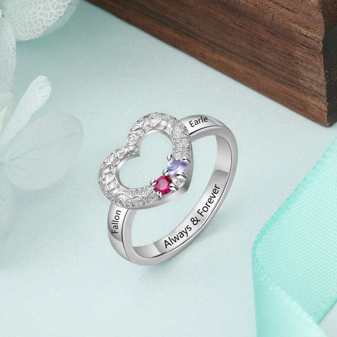 Heart Ring with 2 birthstones