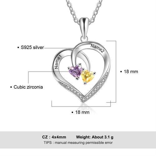 Heart Necklace with 2 Birthstones