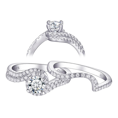 2Pcs Solid 925 Sterling Silver Ring Set