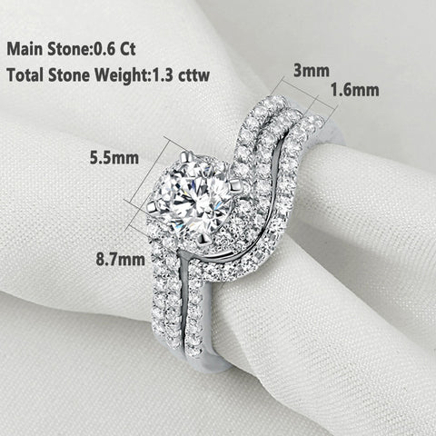 2Pcs Solid 925 Sterling Silver Ring Set