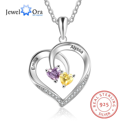 Heart Necklace with 2 Birthstones