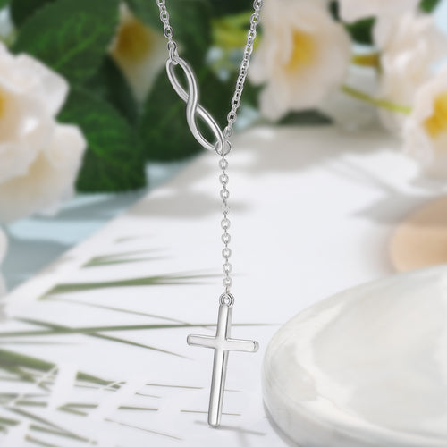 Cross & Infinity Solid 925 Sterling Silver Pendant Necklace