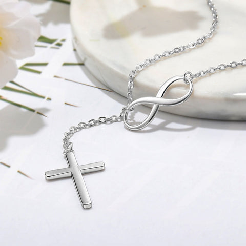 Cross & Infinity Solid 925 Sterling Silver Pendant Necklace