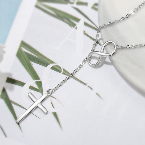 Cross & Infinity Solid 925 Sterling Silver Pendant Necklace