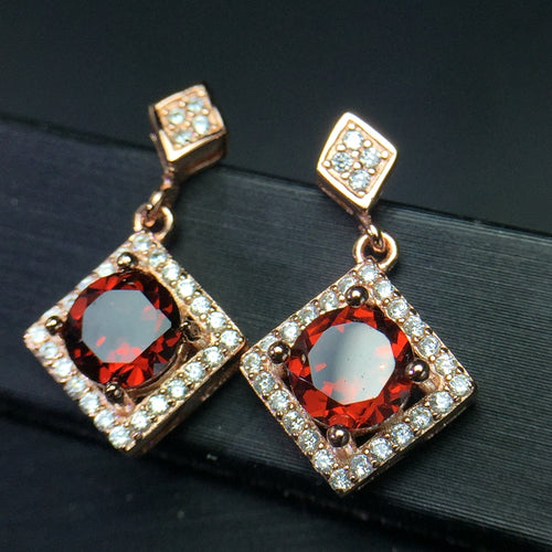 Garnet Square Stud Earrings for Women