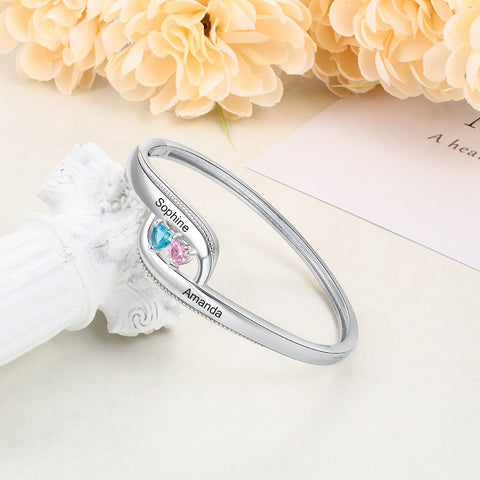 925 Sterling Silver Bracelets Bangles with Birthstone Heart