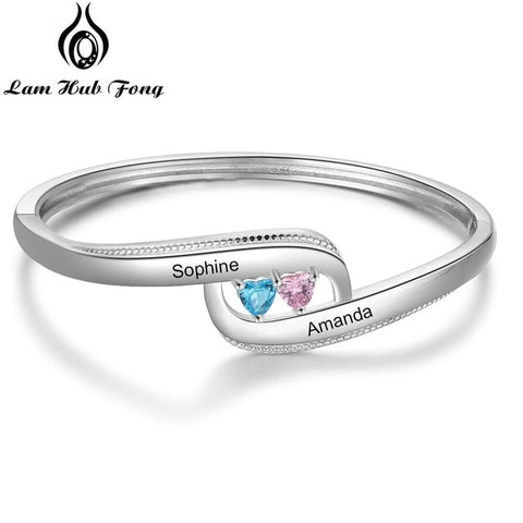 925 Sterling Silver Bracelets Bangles with Birthstone Heart