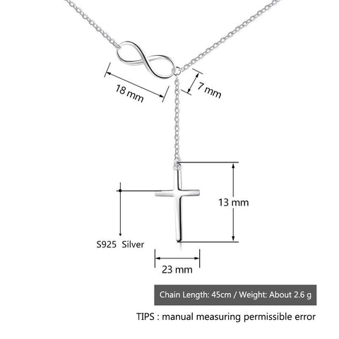 Cross & Infinity Solid 925 Sterling Silver Pendant Necklace