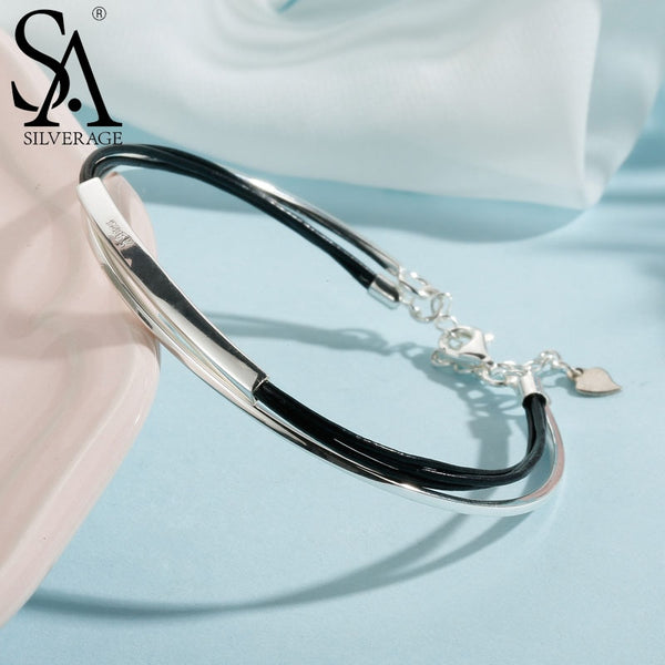 SA SILVERAGE Real 925 Sterling Leather  Bracelet