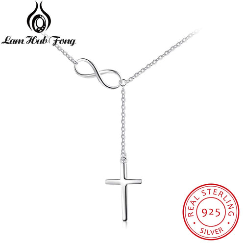 Cross & Infinity Solid 925 Sterling Silver Pendant Necklace