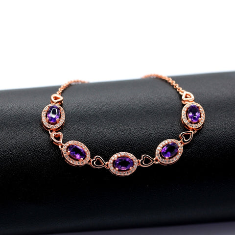 Natural Garnet and Amethyst Gemstone Bracelet