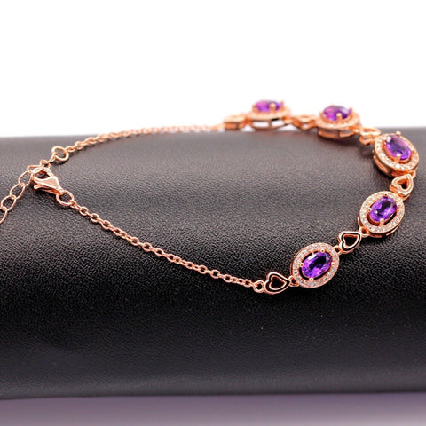 Natural Garnet and Amethyst Gemstone Bracelet