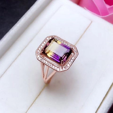 Natural Rectangle Amethyst Gemstone Ring