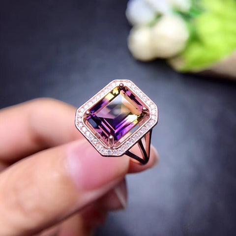 Natural Rectangle Amethyst Gemstone Ring