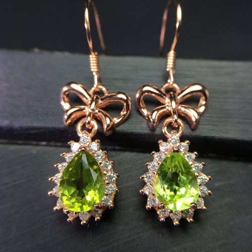 Green Olivine Stone Drop Earrings