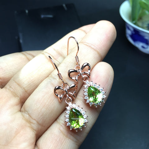 Green Olivine Stone Drop Earrings