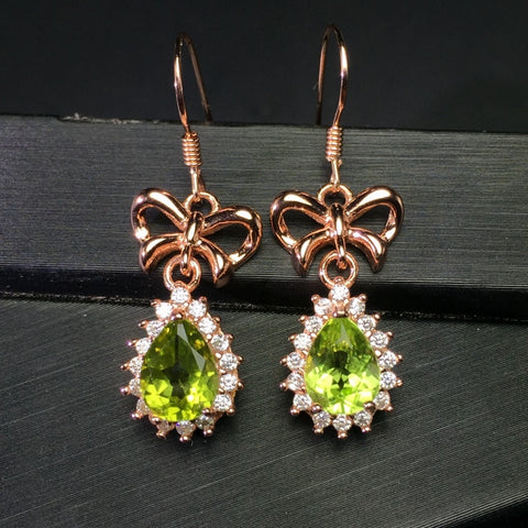 Green Olivine Stone Drop Earrings