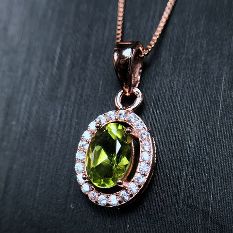 Green Peridot Gemstone  Pendant Necklace