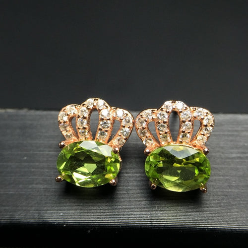 Uloveido Green Peridot Gemstone Stud Earrings