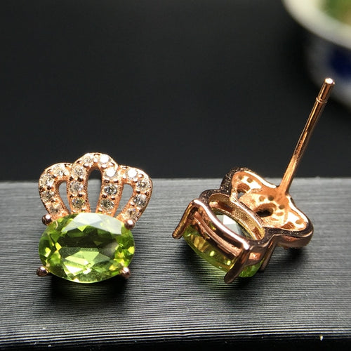 Uloveido Green Peridot Gemstone Stud Earrings