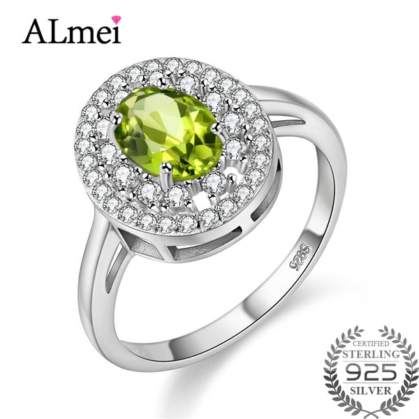 Oval Green Peridot Halo Ring for Women