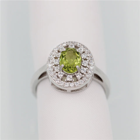 Oval Green Peridot Halo Ring for Women