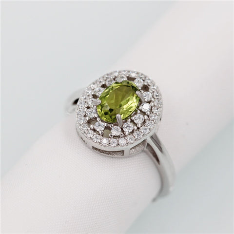 Oval Green Peridot Halo Ring for Women