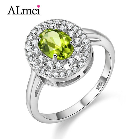 Oval Green Peridot Halo Ring for Women